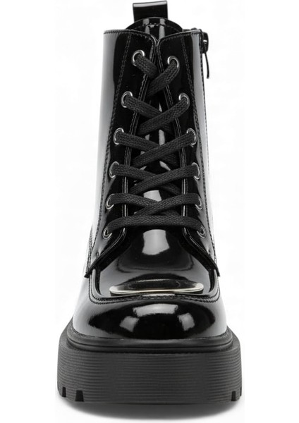 Kadın Metal Toka Detaylı Rugan Bağcıklı Fermuarlı Bot