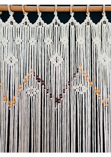 El Yapımı Boncuklu Pamuk Makrome Perde - Doğal Ahşap Boncuklu Dekor fırsatları