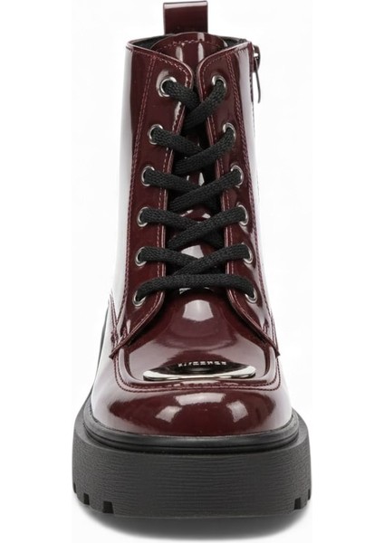 Kadın Metal Toka Detaylı Rugan Bağcıklı Fermuarlı Bot