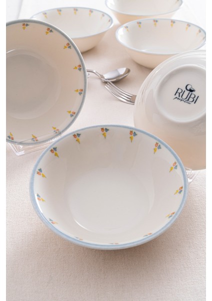 Liora Çiçek Desenli 16 cm Porselen Çorba Kasesi Tabağı - 6 Adet