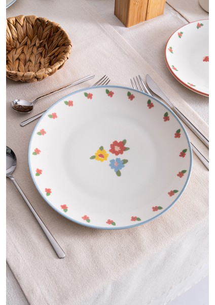 Liora Çiçek Desenli 25 cm Porselen Servis Tabağı - 6 Adet