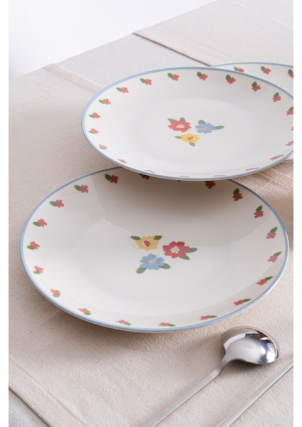 Liora Çiçek Desenli 25 cm Porselen Servis Tabağı - 6 Adet modelleri