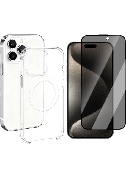 Apple iPhone 16 Pro Kılıf Ic Çipli Zore Wireless Şarj Özellikli Şeffaf Orjin Kapak + Hayalet Ekran Koruyucu