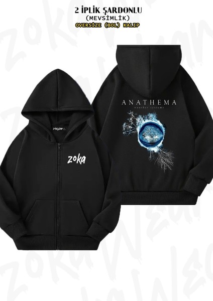 Unisex Weather Systems Anathema Baskılı Oversize Sırt Baskılı Fermuarlı Kapşonlu Hırka