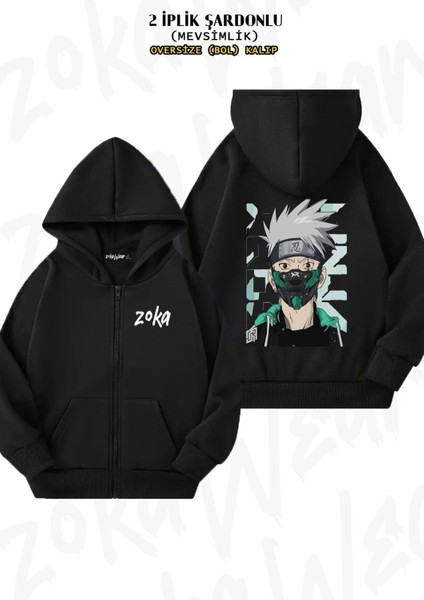 Unisex Hatake Kakashi Naruto Karakterleri Baskılı Oversize Sırt Baskılı Fermuarlı Kapşonlu Hırka