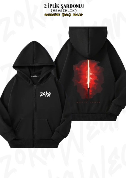 Unisex Star Wars (Dart Vader) Baskılı Oversize Sırt Baskılı Fermuarlı Kapşonlu Hırka