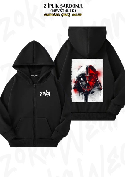 Unisex Star Wars (Dart Vader Baskılı Oversize Sırt Baskılı Fermuarlı Kapşonlu Hırka