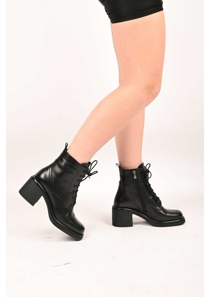 Bağcıklı Fermuarlı Termo Taban Hakiki Deri Topuklu Bot 336-1233 Kadın Bot