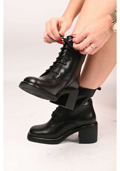 Bağcıklı Fermuarlı Termo Taban Hakiki Deri Topuklu Bot 336-1233 Kadın Bot modelleri