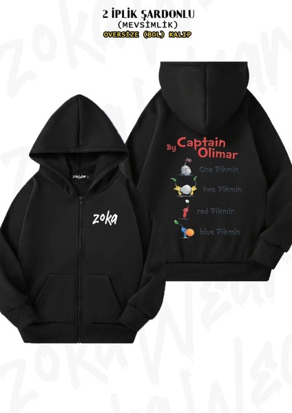 Unisex Pikmin Seuss Baskılı Oversize Sırt Baskılı Fermuarlı Kapşonlu Hırka