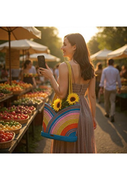 El Yapımı Çok Renkli Pamuk Plaj Çantası Yaz Sezonu İçin Kadın Kullanıma Uygun indirimleri