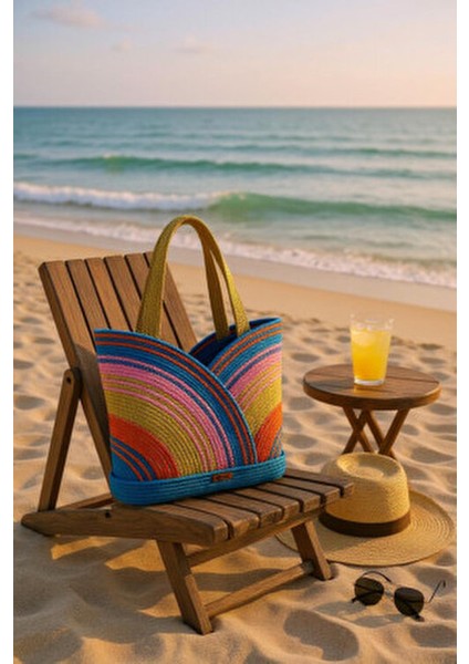 El Yapımı Çok Renkli Pamuk Plaj Çantası Yaz Sezonu İçin Kadın Kullanıma Uygun