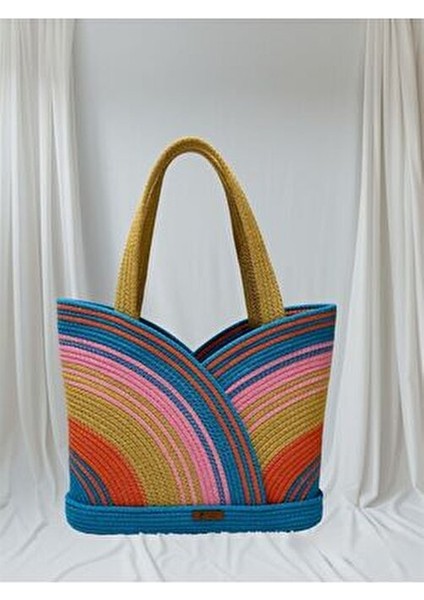 El Yapımı Çok Renkli Pamuk Plaj Çantası Yaz Sezonu İçin Kadın Kullanıma Uygun