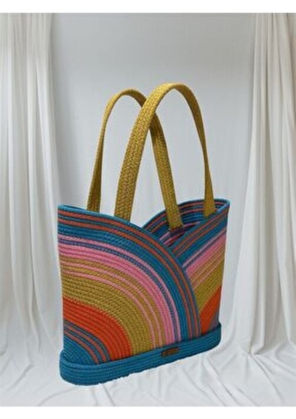 El Yapımı Çok Renkli Pamuk Plaj Çantası Yaz Sezonu İçin Kadın Kullanıma Uygun
