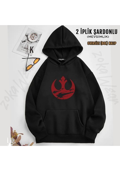 Unisex Starwars Yıldız Savaşları Baskılı Kapşonlu Sweatshirt (2 Iplik)
