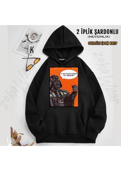 Star Wars (Dart Vaderr) Baskılı Kapüşonlu Sweatshirt (2 Iplik)