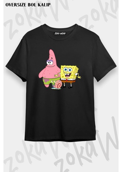 Unisex Oversize Kalıp Spongebob Sünger Bob Kare Pantolon Tasarım Baskılı Tshirt