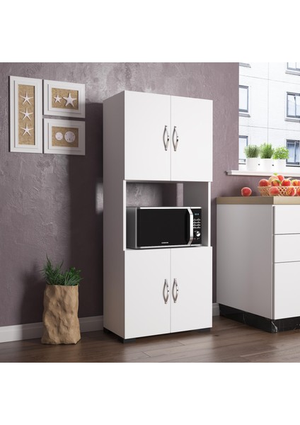 Arma 4 Kapaklı 4 Raflı Fırın Bölmeli Çok Amaçlı Dolap - Beyaz