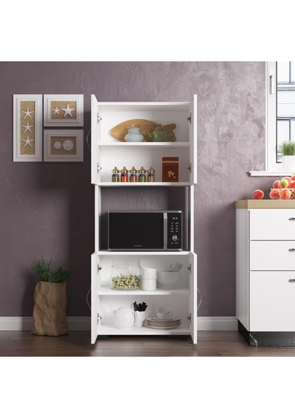 Arma 4 Kapaklı 4 Raflı Fırın Bölmeli Çok Amaçlı Dolap - Beyaz modelleri