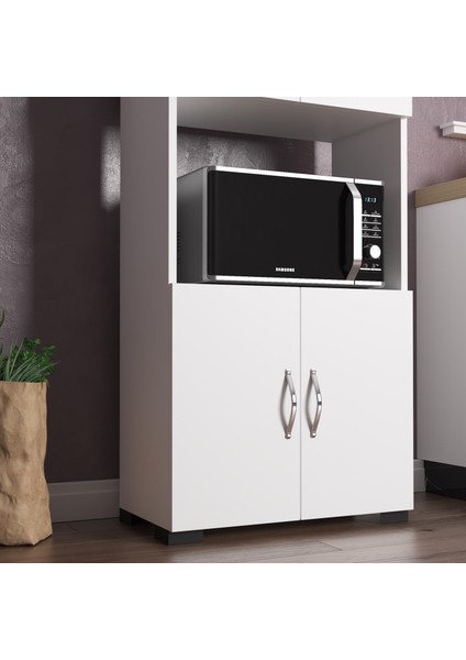 Arma 4 Kapaklı 4 Raflı Fırın Bölmeli Çok Amaçlı Dolap - Beyaz fırsatları