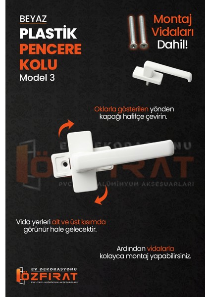 Pimapen Pvc Pencere Kolu – Plastik – Beyaz – Model 3 – (1 Adet) fiyatları