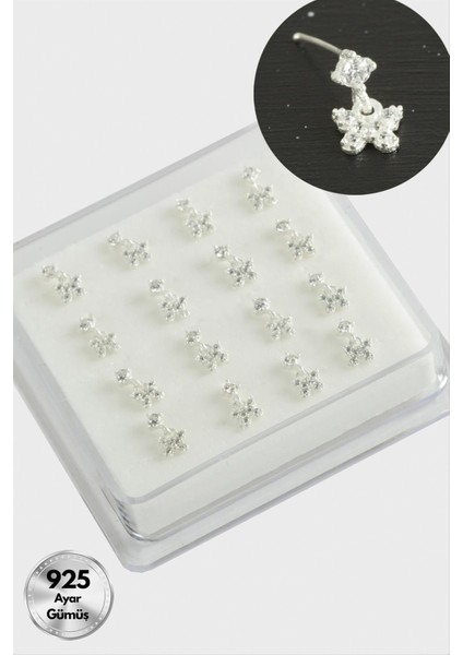 Kelebek Sallantılı Zirkon Taşlı Gümüş Hızma 16 Adet