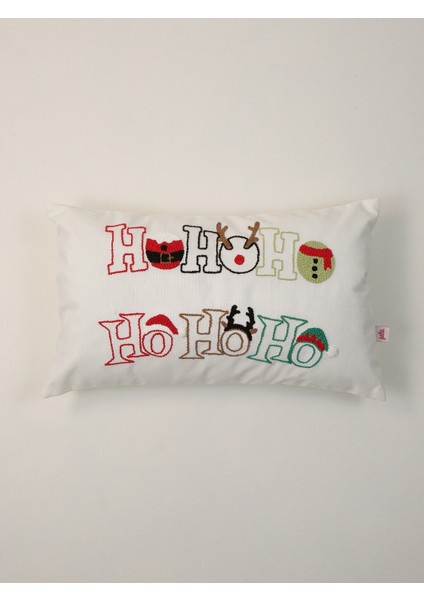 Christmas Melody - Yılbaşı Serisi Noel Süs Hohoho Punch Işlemeli Kırlent Yastık Kılıfı