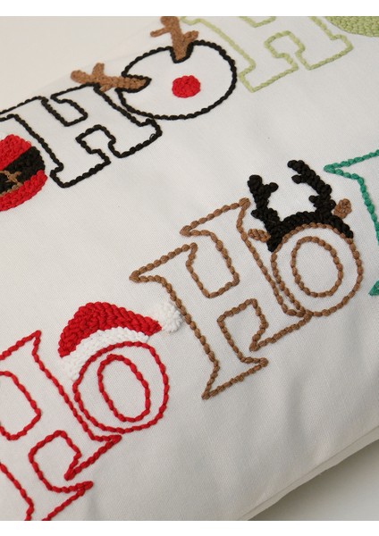Christmas Melody - Yılbaşı Serisi Noel Süs Hohoho Punch Işlemeli Kırlent Yastık Kılıfı fırsatları