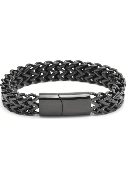 Çelik Bileklik Çift Taraflı Kullanılabilen Titanyum Model 1 cm Genişlik 20 cm Uzunluk Siyah Black
