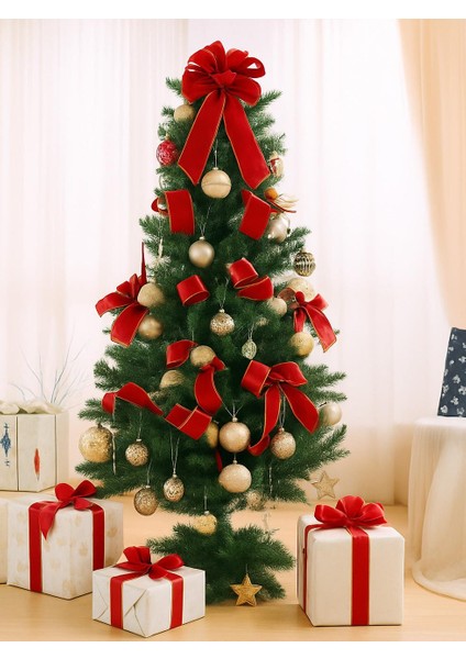 Yılbaşı Ağacı Süsleme Kurdelesi Hediye Paketleme Kurdelesi Kadife Kırmızı 6 cm