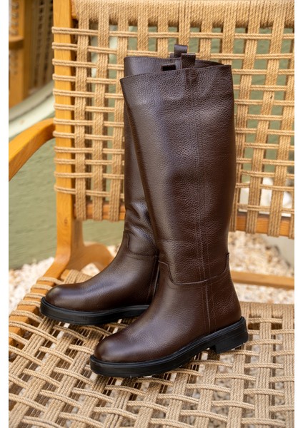Vera Acı Kahve Kadın Hakiki Deri Düz Çizme