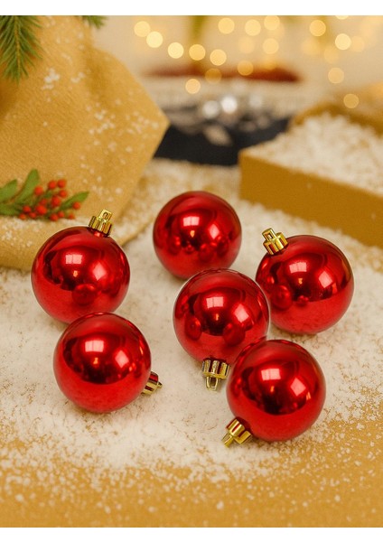Yılbaşı Topu Kutulu Çam Ağacı Süsü Kırmızı 4 cm 6'lı modelleri