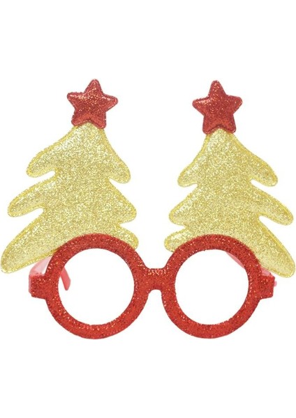 Yılbaşı Simli Çam Ağaçlı Gözlük Parti Aksesuarı Altın modelleri