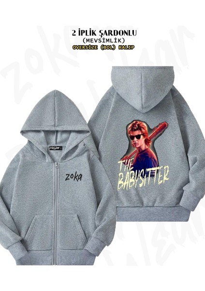 Unisex Stranger Things Steve Baskılı Oversize Sırt Baskılı Fermuarlı Kapşonlu Hırka