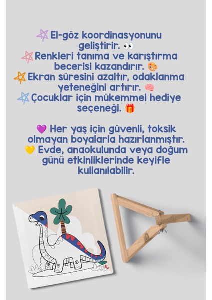 Dinazor Temalı Çocuk Şövale Tuval Boyama Seti | Ahşap Şövale+Tuval+6 Renk Akrilik Boya+Fırça indirimleri
