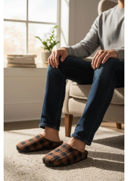 Unısex Ekoseli Kaymaz Sessiz Yumuşak Taban Ev Terlik