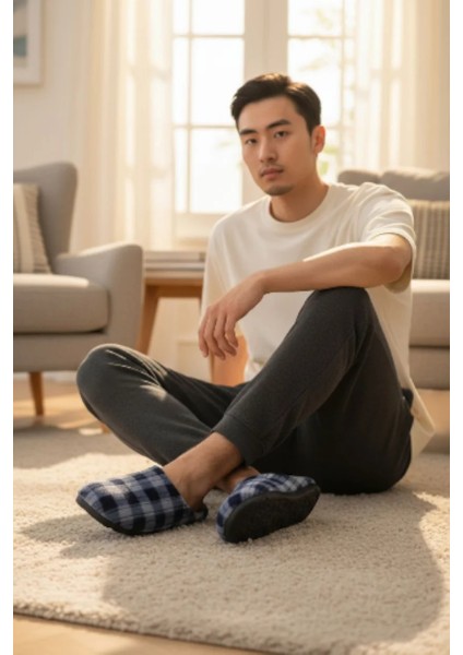 Unısex Ekoseli Kaymaz Sessiz Yumuşak Taban Ev Terlik