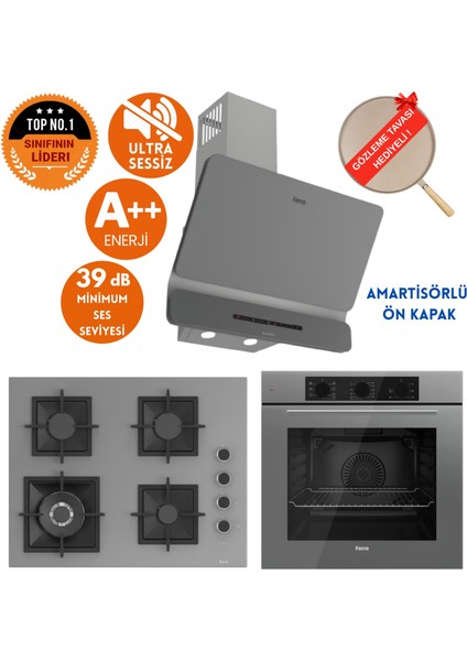 Flowart&silentart Juve/sessiz Antrasit Gri Ankastre Set (D081-SA + QBL62CPR +SC408-WFA 1'wok)