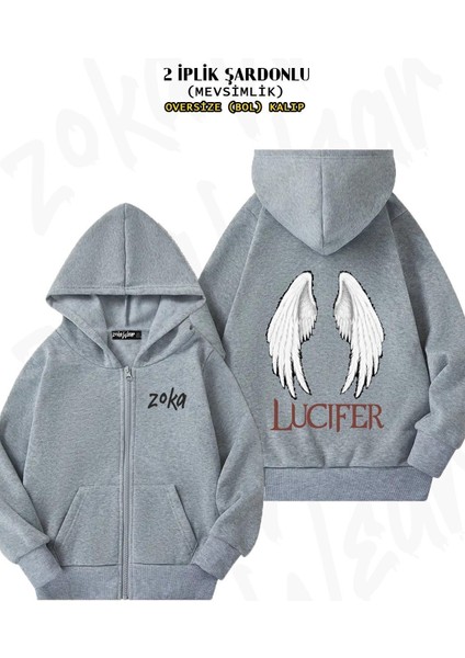 Unisex Copia De Copia De Lucifer Baskılı Oversize Sırt Baskılı Fermuarlı Kapşonlu Hırka