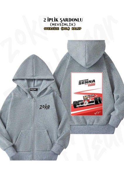 Unisex Ayrton Senna V2 Formula 1 F1 Baskılı Oversize Sırt Baskılı Fermuarlı Kapşonlu Hırka