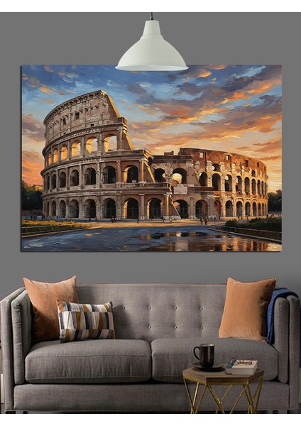 Roma'da Kolezyum ve Insanlar Dekoratif Kanvas - Mdf Ahşap Tablo