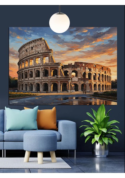 Roma'da Kolezyum ve Insanlar Dekoratif Kanvas - Mdf Ahşap Tablo modelleri