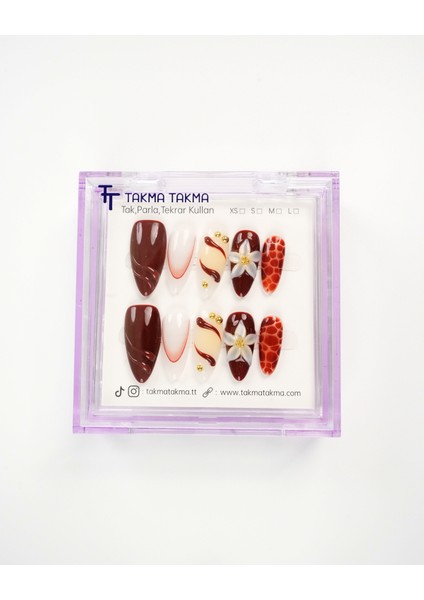 15'li Bordo Badem UBD1504 Tekrar Kullanılabilir El Yapımı Protez Takma Tırnak Bordo-M fiyatları