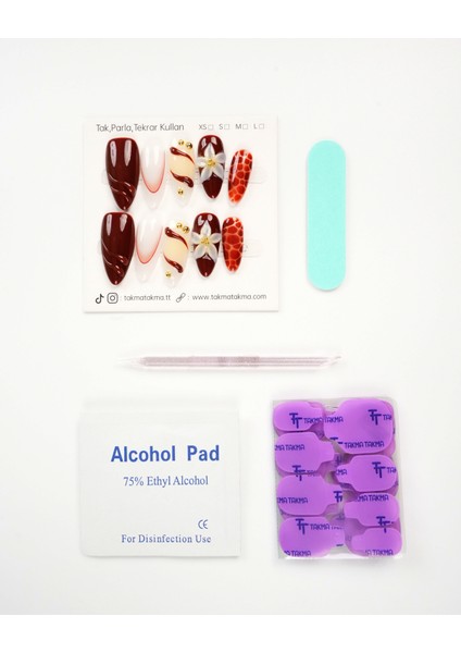 15'li Bordo Badem UBD1504 Tekrar Kullanılabilir El Yapımı Protez Takma Tırnak Bordo-M fırsatları