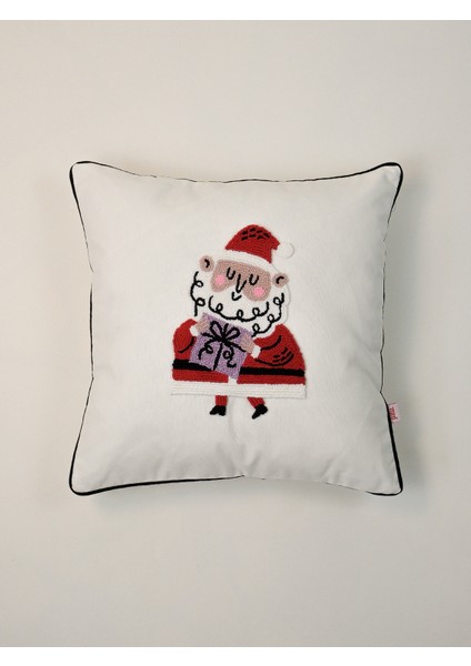 Gift Santa - Yılbaşı Serisi Sevimli Noel Baba Siyah Fitilli Yeni Yıl Punch Kırlent Yastık Kılıfı