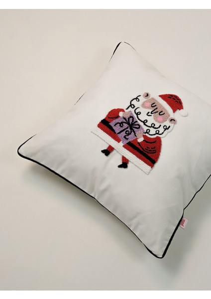 Gift Santa - Yılbaşı Serisi Sevimli Noel Baba Siyah Fitilli Yeni Yıl Punch Kırlent Yastık Kılıfı modelleri