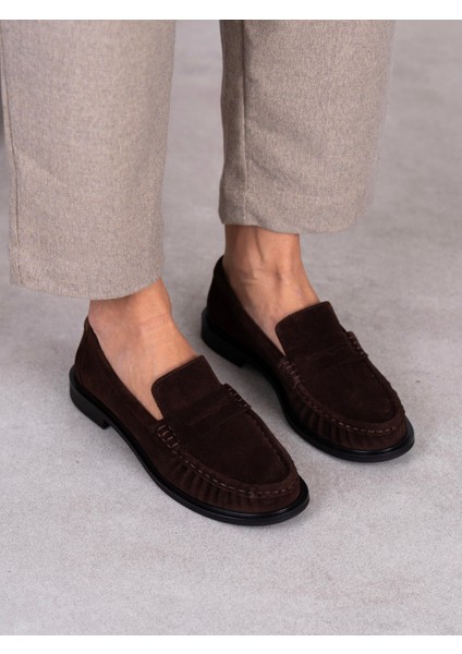 Aven Kahve Süet Hakiki Deri Kadın Makosen