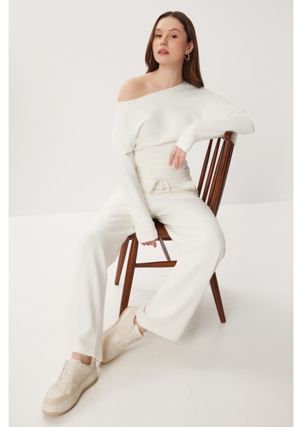 Yumuşak Modal Bluz Pantolon Takım LCI0060 Kemik