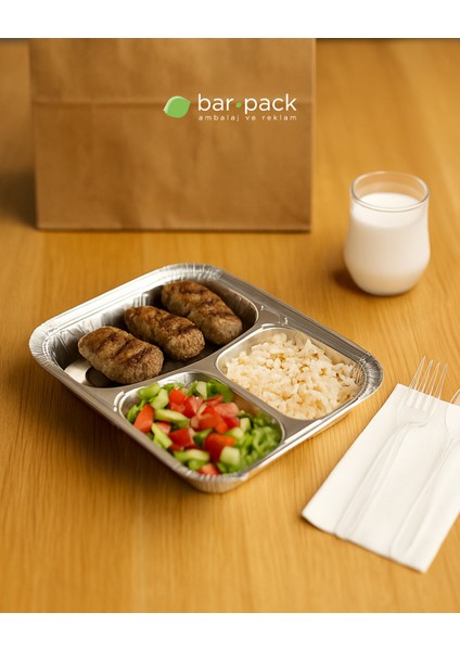 Bar- Pack 3 Gözlü Alüminyum Kap Kapaklı 100 Adet modelleri