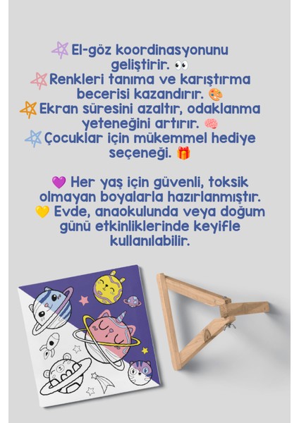 Galaksi Temalı Çocuk Şövale Tuval Boyama Seti | Ahşap Şövale+Tuval+6 Renk Akrilik Boya+Fırça indirimleri